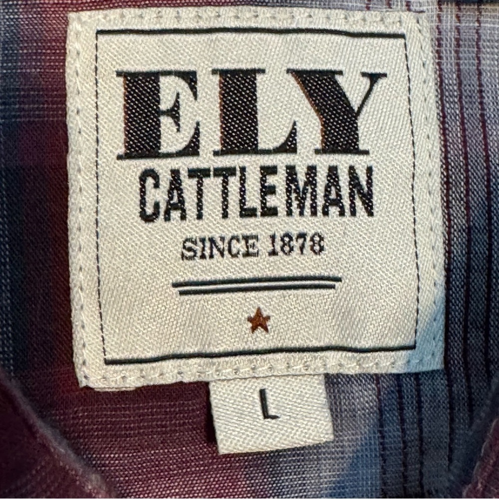 Excellent! Ely Cattleman men’s burgundy grey white plaid western shirt size L - Picture 4 of 6